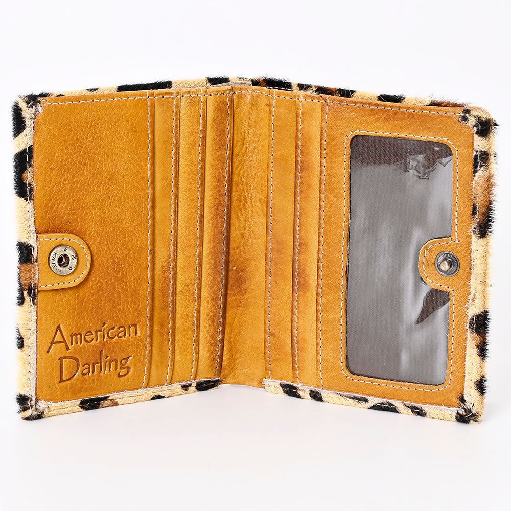 American Darling Card-Holder Western Hair-On Cowhide Genuine Leather Handcrafted Slim Bifold Wallet with ID Window