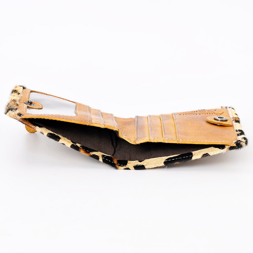 American Darling Card-Holder Western Hair-On Cowhide Genuine Leather Handcrafted Slim Bifold Wallet with ID Window