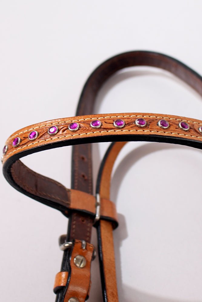 Hilason Western Horse Hand Tooled Genuine Leather Headstall Tan