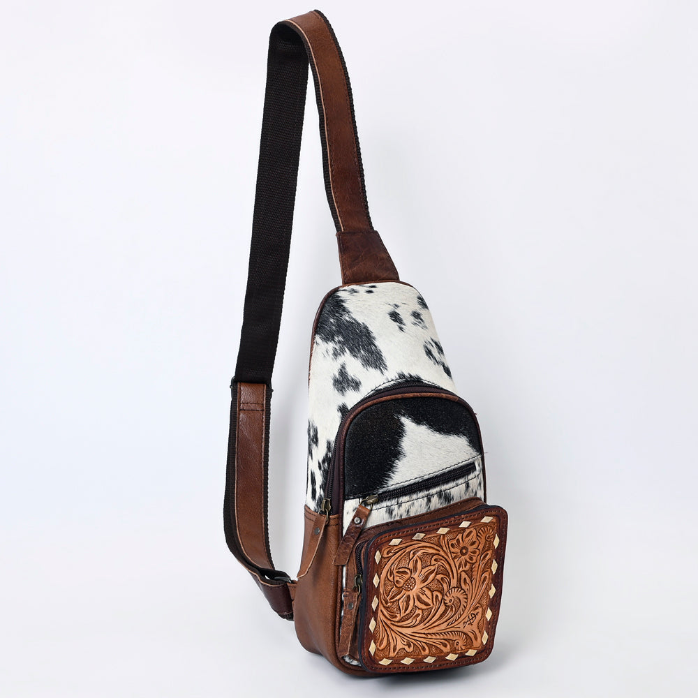 American Darling Western Crossbody Bag – Hair-On Cowhide, Genuine Leather, Hand-Tooled Floral, Adjustable Strap, Everyday Carry