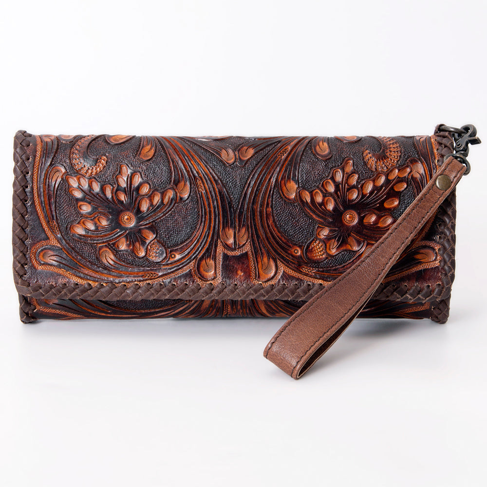 American Darling Hand-Tooled Leather Wallet Handbag – Genuine Leather, Floral Carved Design, Premium Western Women’s Clutch