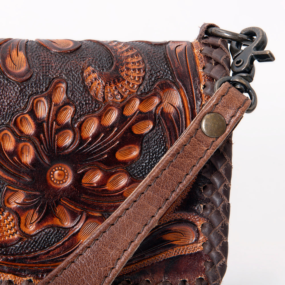 American Darling Hand-Tooled Leather Wallet Handbag – Genuine Leather, Floral Carved Design, Premium Western Women’s Clutch