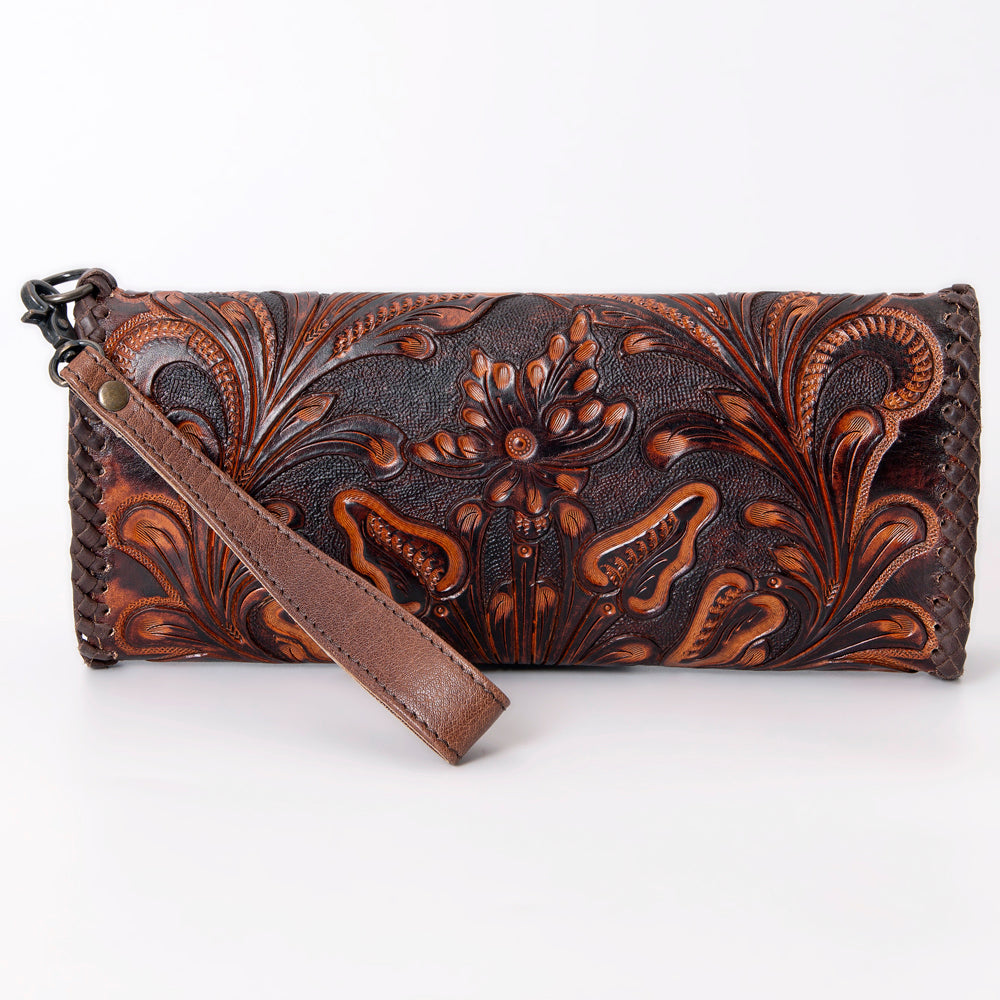 American Darling Hand-Tooled Leather Wallet Handbag – Genuine Leather, Floral Carved Design, Premium Western Women’s Clutch