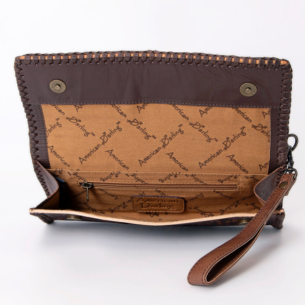 American Darling Hand-Tooled Leather Wallet Handbag – Genuine Leather, Floral Carved Design, Premium Western Women’s Clutch