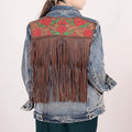 Genuine leather Hand tooled hand carved Women 100% cotton Denim jacket dress