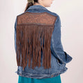 Genuine leather Hand tooled hand carved Women 100% cotton Denim jacket dress