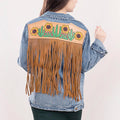 Genuine leather Hand tooled hand carved Women 100% cotton Denim jacket dress
