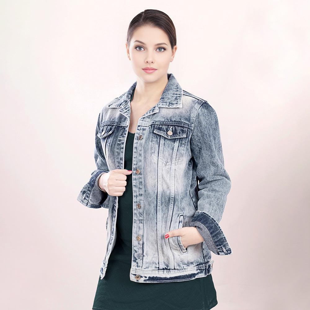 Genuine leather Hand tooled hand carved Women 100% cotton Denim jacket dress