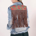 Genuine leather Hand tooled hand carved Women 100% cotton Denim jacket dress