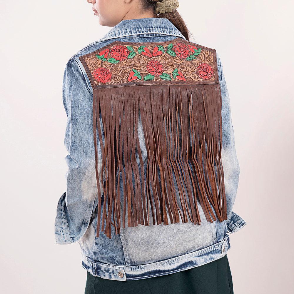 Genuine leather Hand tooled hand carved Women 100% cotton Denim jacket dress