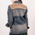Genuine leather Hand tooled hand carved Women 100% cotton Denim jacket dress