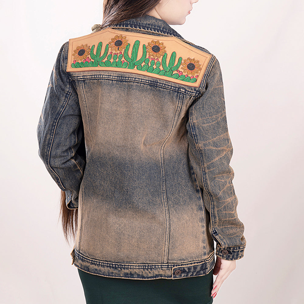 American Darling Genuine leather Hand tooled carved Women 100% cotton Denim jacket dress ladies girl | Shirt for