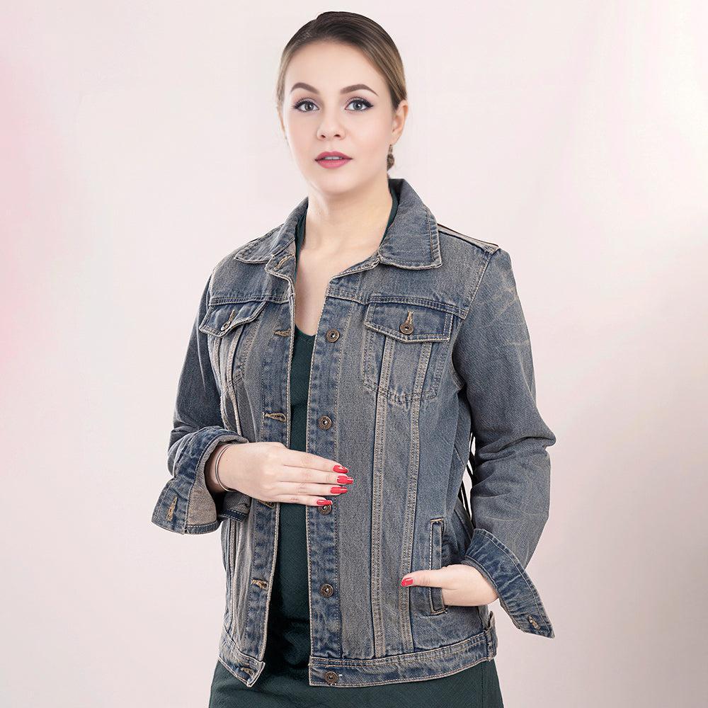 Genuine leather Hand tooled hand carved Women 100% cotton Denim jacket dress