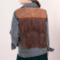 Genuine leather Hand tooled hand carved Women 100% cotton Denim jacket dress