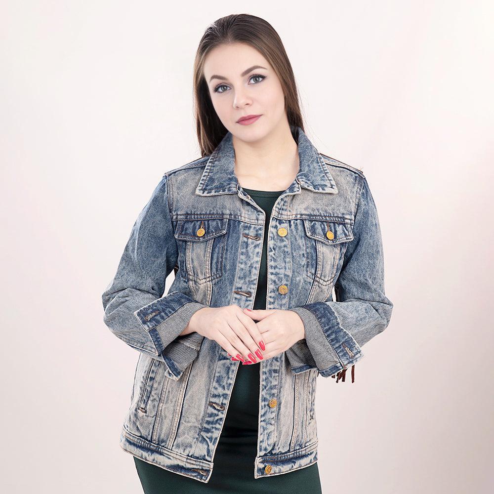Genuine leather Hand tooled hand carved Women 100% cotton Denim jacket dress