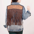 Genuine leather Hand tooled hand carved Women 100% cotton Denim jacket dress