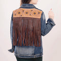 Genuine leather Hand tooled hand carved Women 100% cotton Denim jacket dress