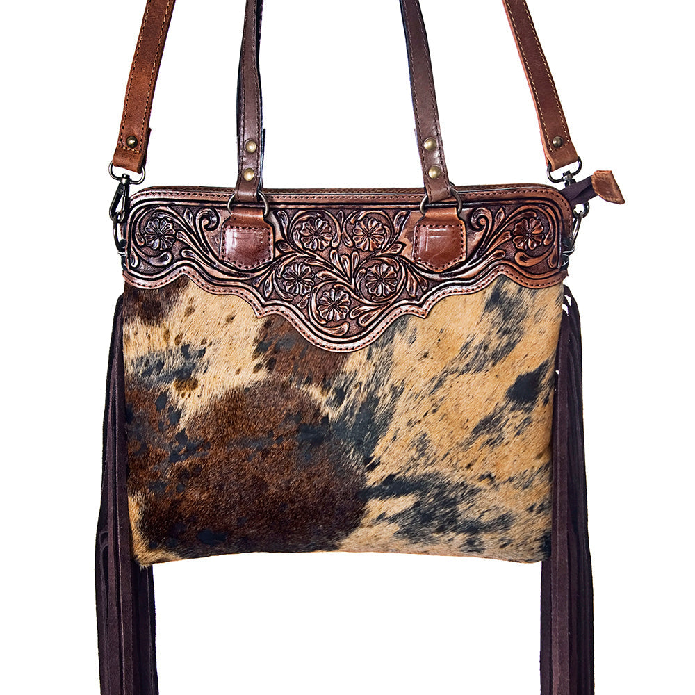 American Darling Crossbody Hand Tooled Hair-On Genuine Leather