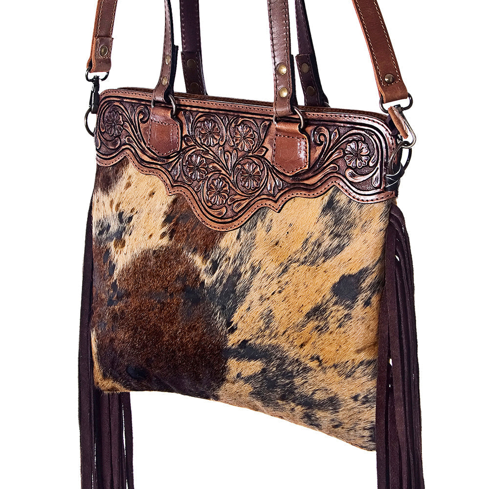 American Darling Crossbody Hand Tooled Hair-On Genuine Leather