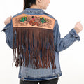 Genuine leather Hand tooled hand carved Women 100% cotton Denim jacket dress