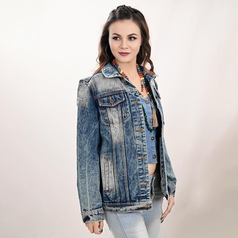 Genuine leather Hand tooled hand carved Women 100% cotton Denim jacket dress