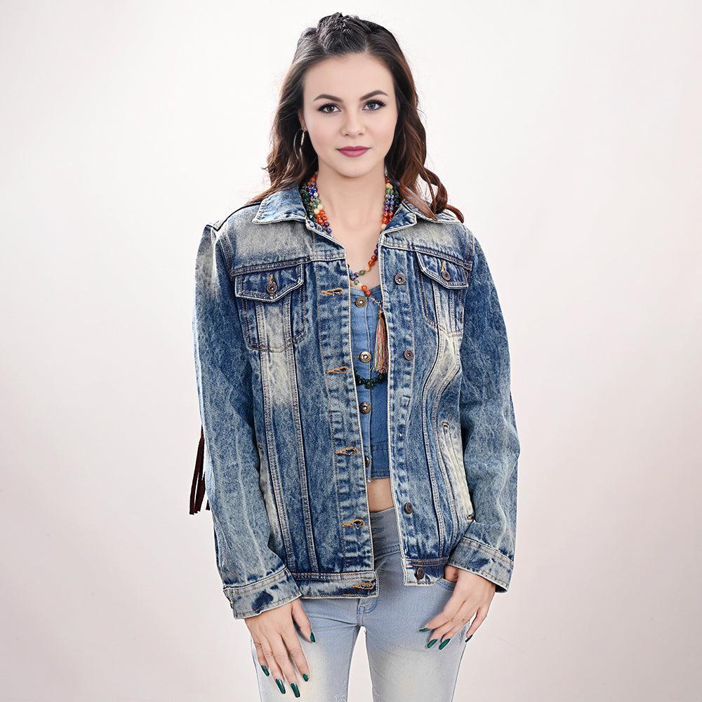 Genuine leather Hand tooled hand carved Women 100% cotton Denim jacket dress