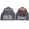 Genuine leather Hand tooled hand carved Women 100% cotton Denim jacket dress