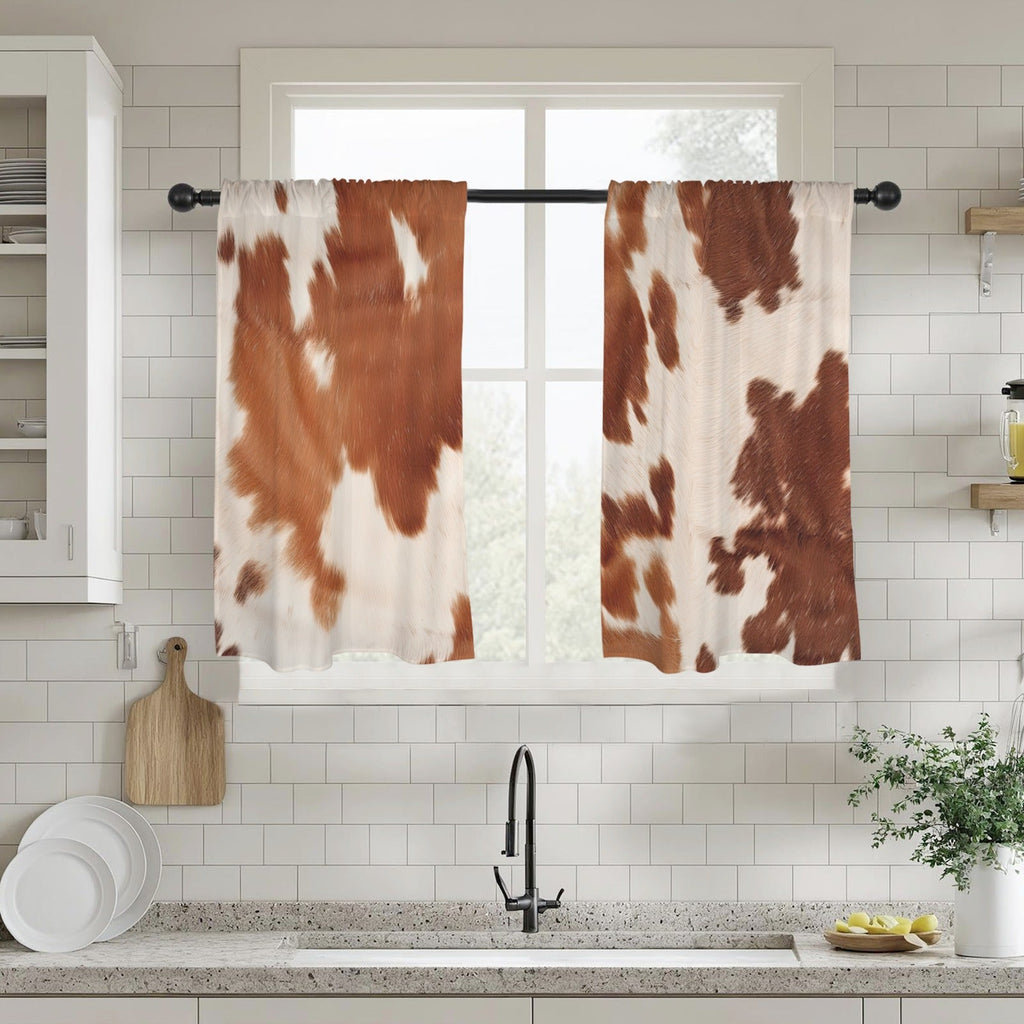 Baha Ranch Cowhide Print Window Curtains 28"x40" (2-Piece) Made in America by Baha Ranch Western Wear
