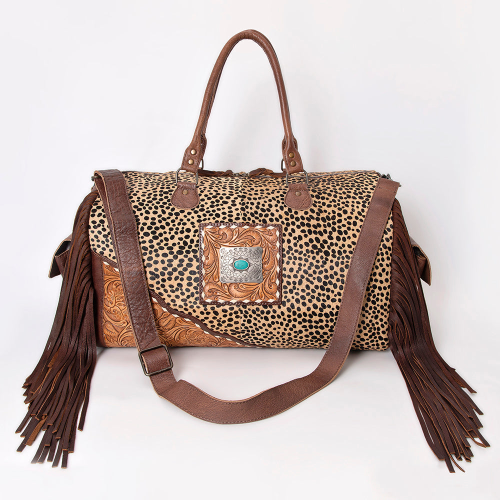 American Darling Duffel Hand Tooled Hair on Genuine Leather Western Women Bag | Handbag | Leather Duffle Bag | Weekend Bag | Travel Duffel Bags | Duffel Bag for Women | Leather Duffle Bag