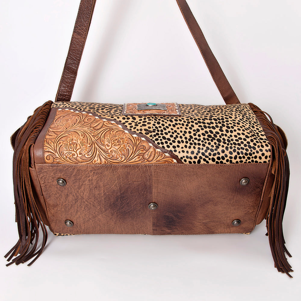 American Darling Duffel Hand Tooled Hair on Genuine Leather Western Women Bag | Handbag | Leather Duffle Bag | Weekend Bag | Travel Duffel Bags | Duffel Bag for Women | Leather Duffle Bag