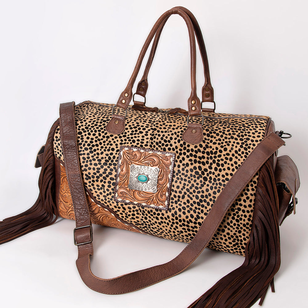 American Darling Duffel Hand Tooled Hair on Genuine Leather Western Women Bag | Handbag | Leather Duffle Bag | Weekend Bag | Travel Duffel Bags | Duffel Bag for Women | Leather Duffle Bag