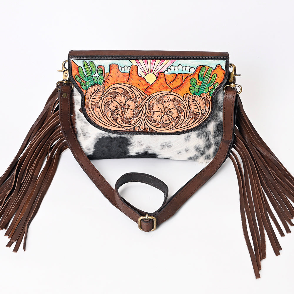 American Darling Hand-Tooled Hair-On Genuine Leather Bag