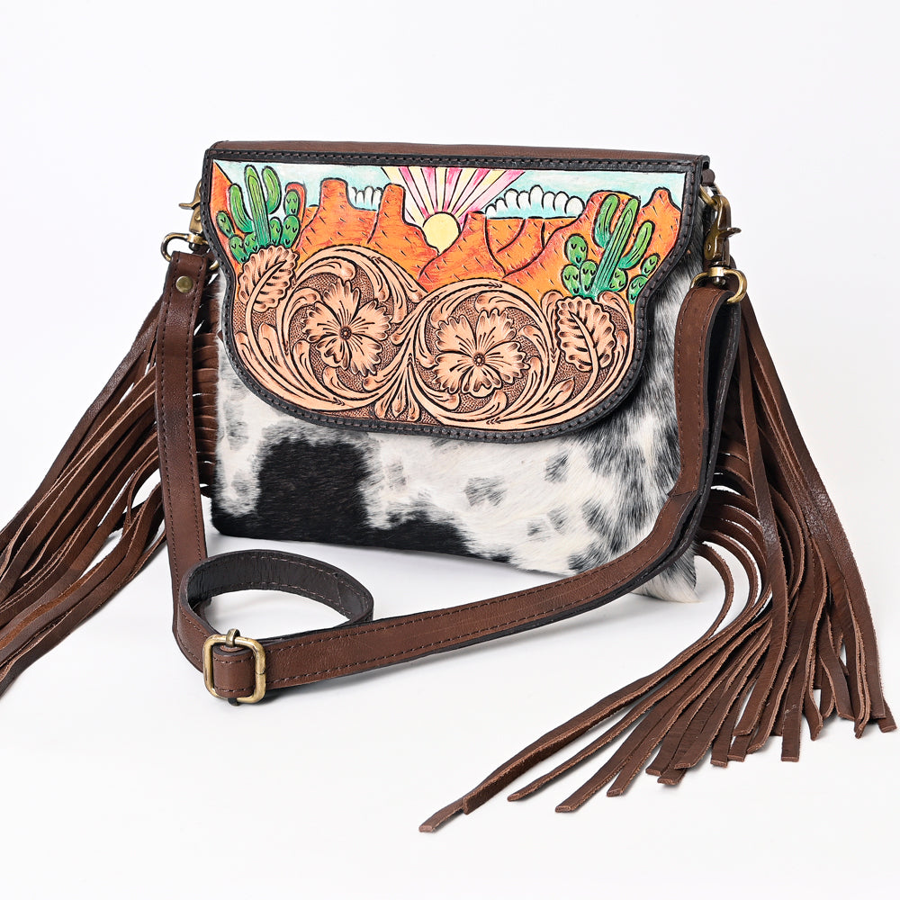 American Darling Hand-Tooled Hair-On Genuine Leather Bag