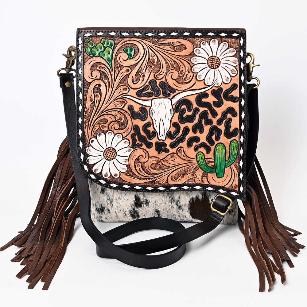 American Darling Hand-Tooled Hair-On Genuine Leather Bag