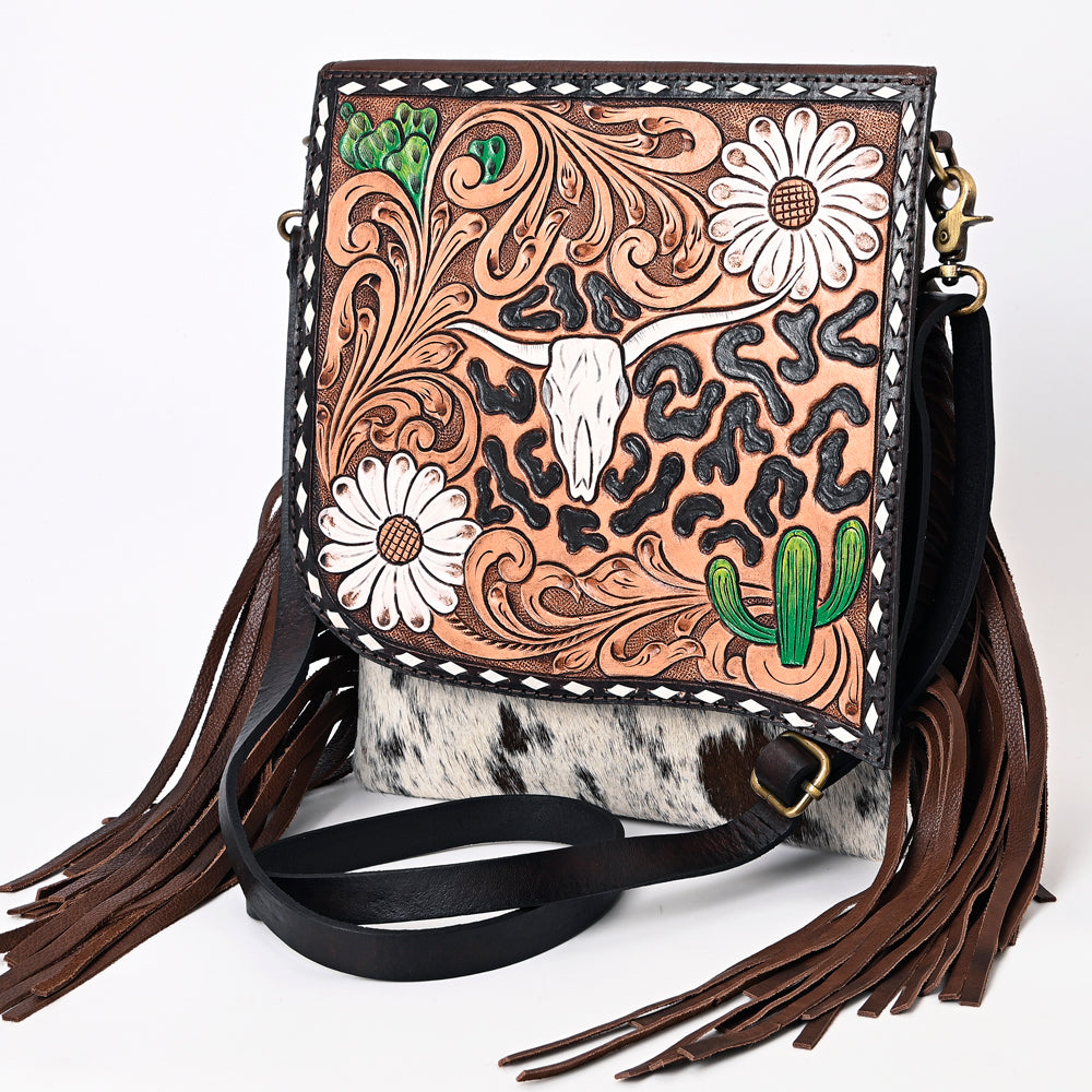 American Darling Hand-Tooled Hair-On Genuine Leather Bag