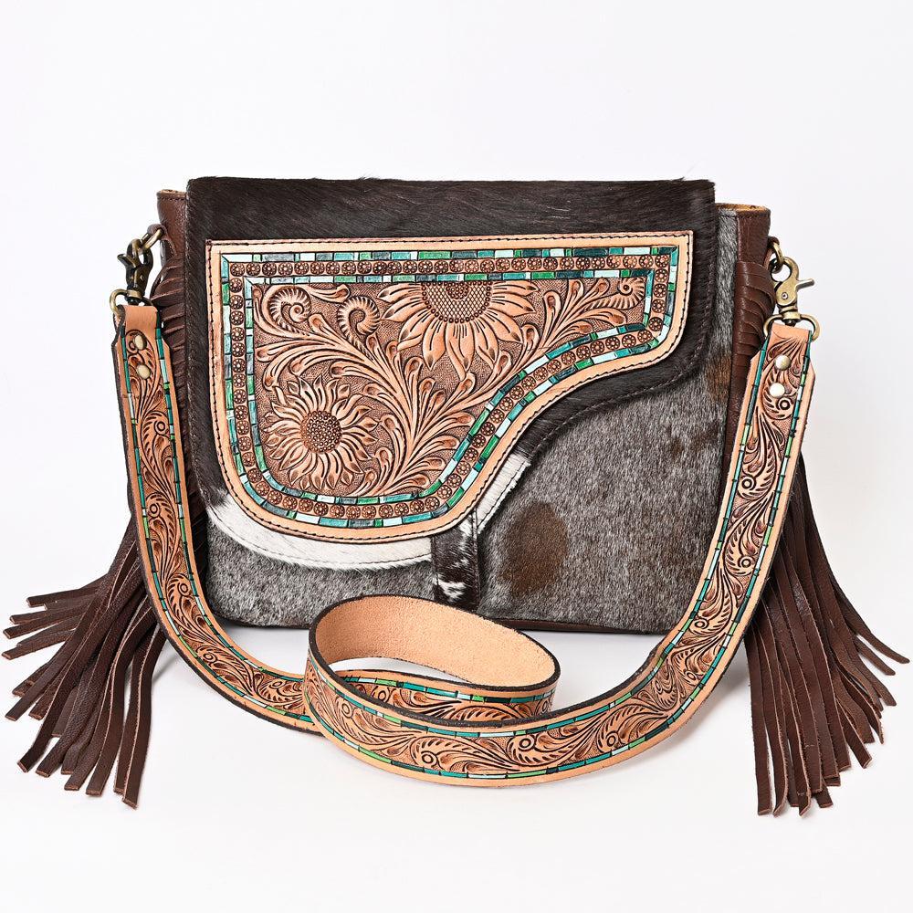 American Darling Hand-Tooled Hair-On Genuine Leather Bag