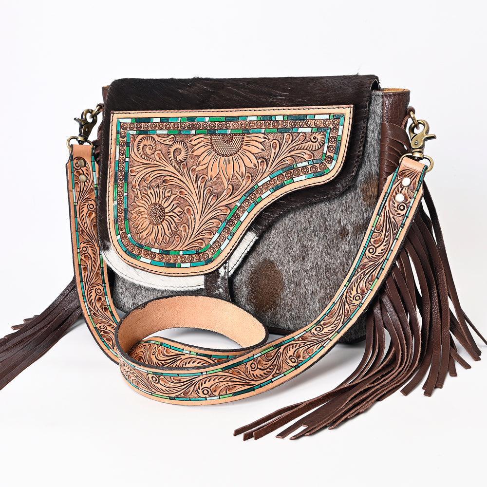 American Darling Hand-Tooled Hair-On Genuine Leather Bag