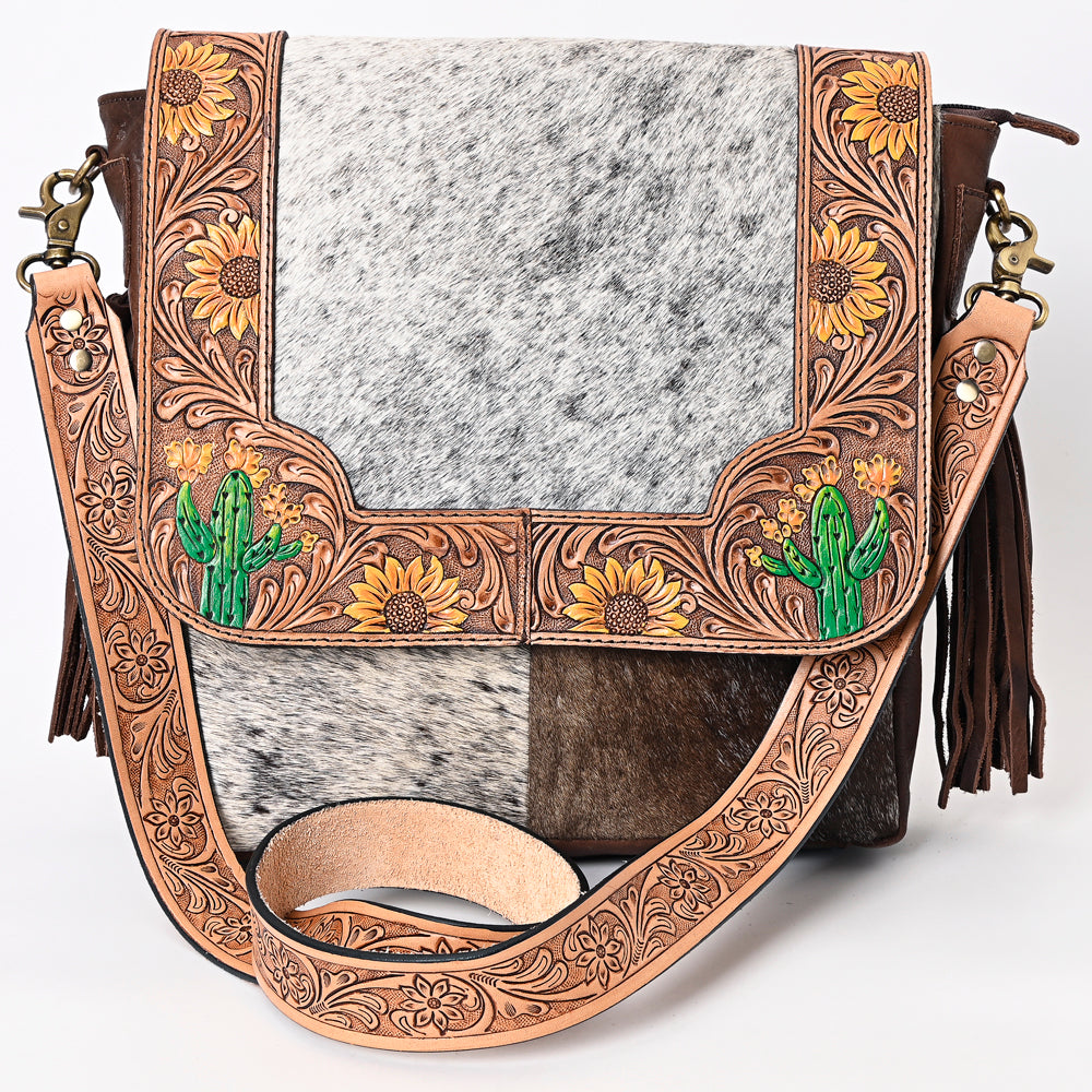 American Darling Hand-Tooled Hair-On Genuine Leather Bag