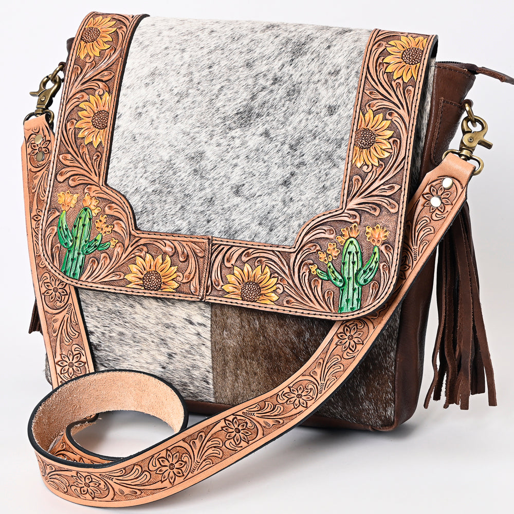 American Darling Hand-Tooled Hair-On Genuine Leather Bag