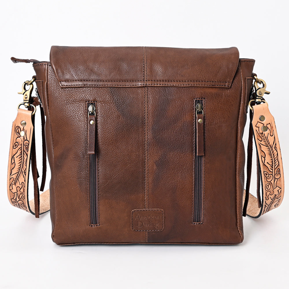 American Darling Genuine Leather Messenger Bag Women Hair-On Cowhide Floral Hand Tooled Purse YKK Zipper Full Grain
