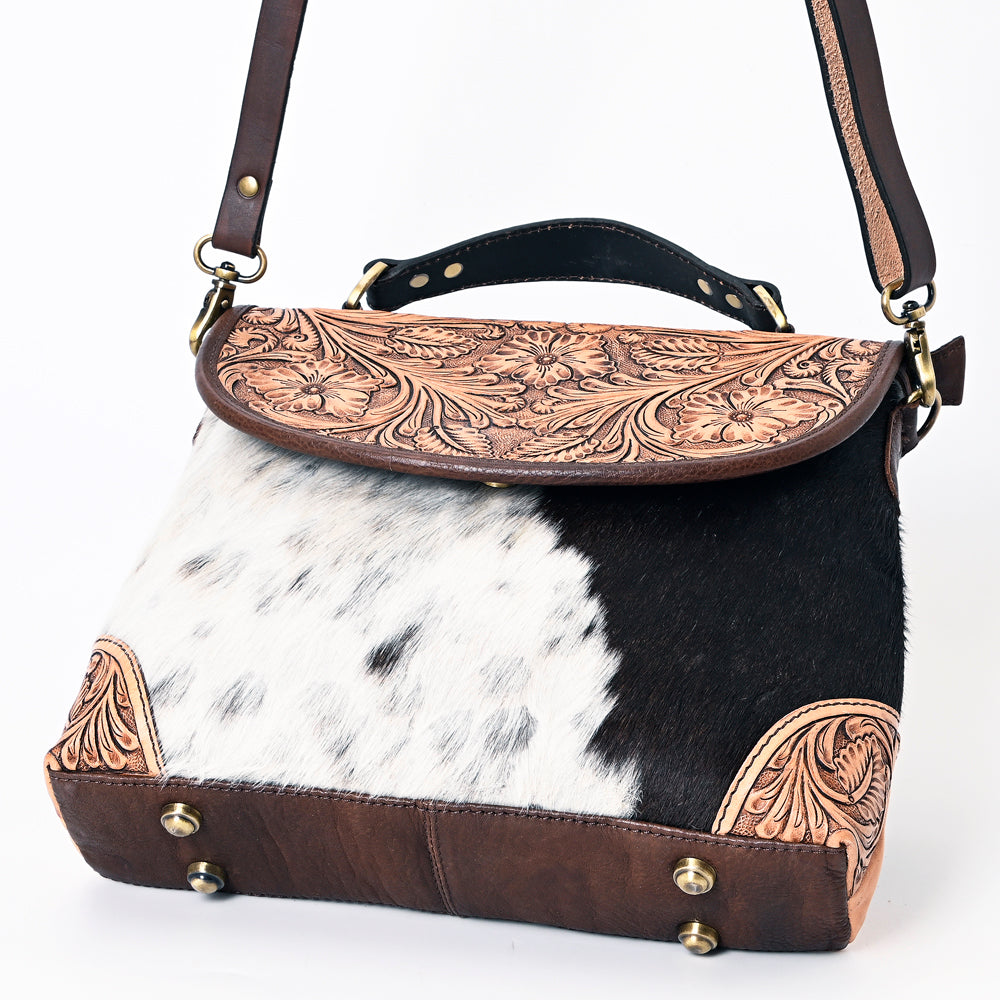 American Darling Hand-Tooled Hair-On Genuine Leather Bag