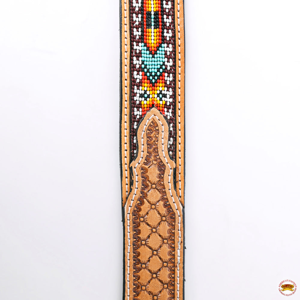 HILASON Hand-Tooled Leather Western Belt with Beaded Design