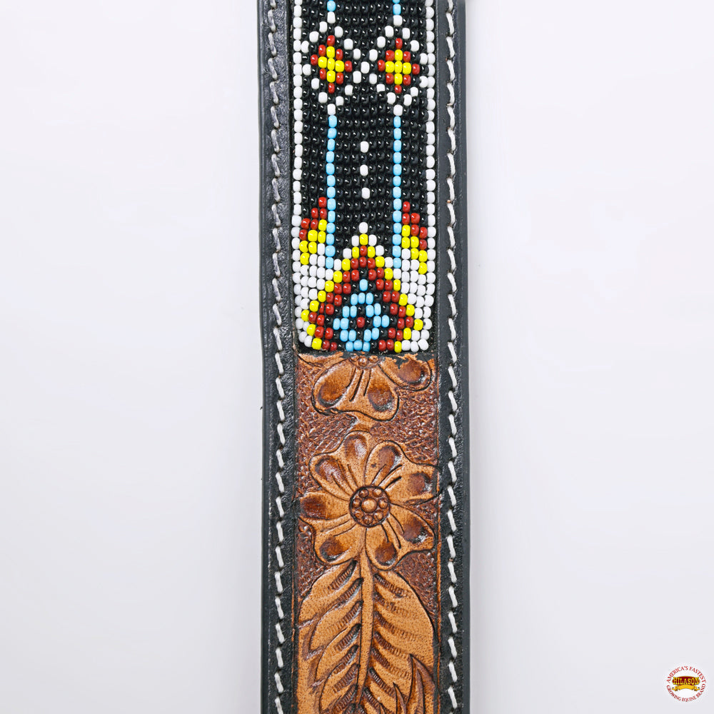 HILASON Hand-Tooled Leather Western Belt with Beaded Design