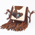 American Darling Messenger Bag Western Genuine Leather Handcrafted Purse with Fringes and Turquoise Stone