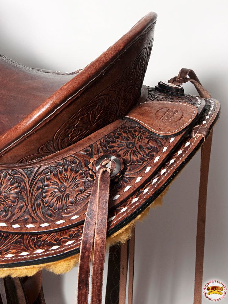 Hilason Western Wade Ranch Roping Floral Leather Saddle — Brown