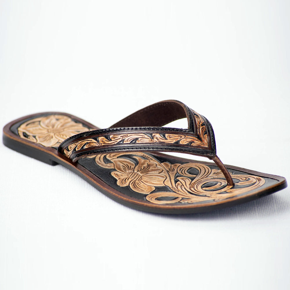 American Darling ADFT101 Hand tooled carved genuine leather sandal footwear flip flop