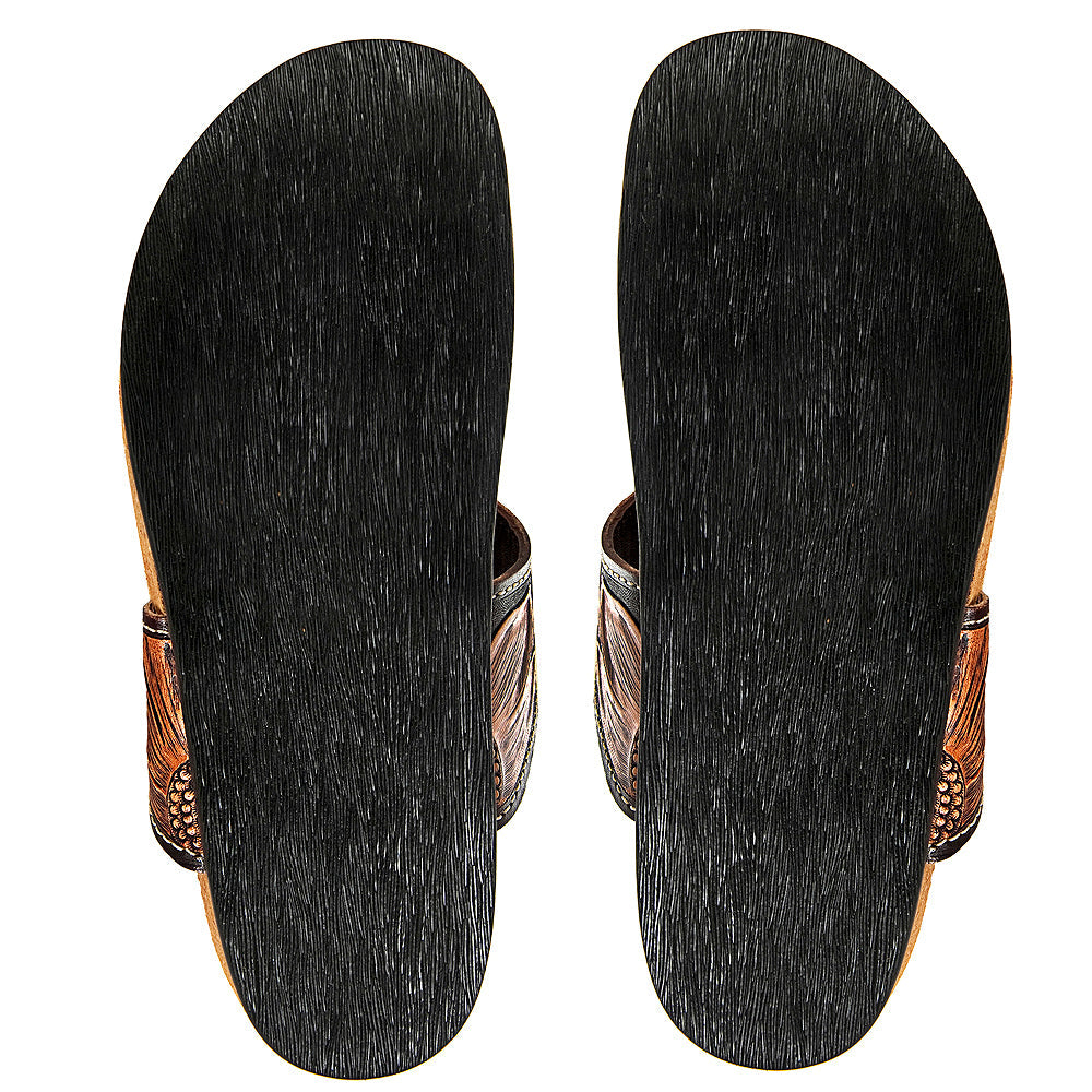American Darling ADFT105 Hand tooled carved genuine leather sandal footwear flip flop