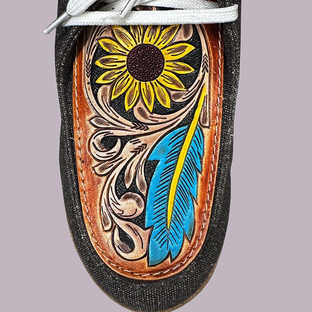 American Darling ADFT124 Hand tooled carved genuine leather trim lightweight shoe footwear slip on