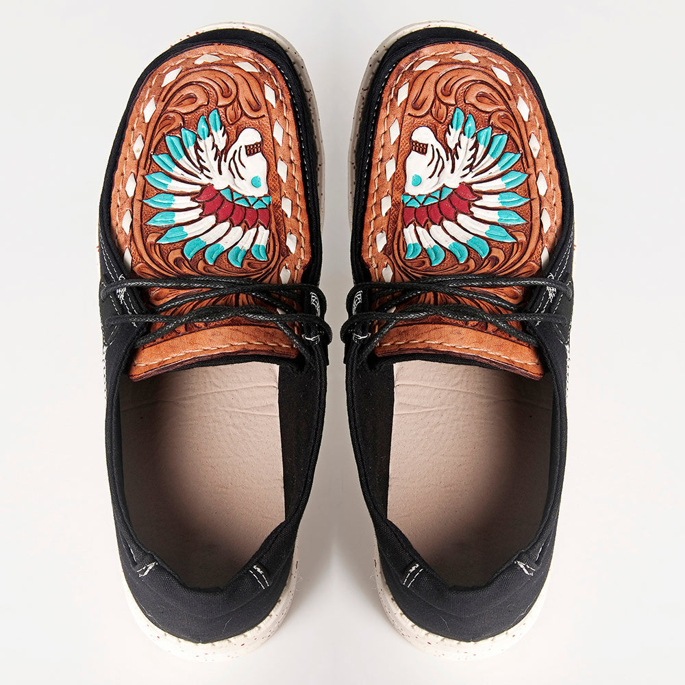 American Darling ADFT133BK1 Hand tooled carved genuine leather trim lightweight shoe footwear slip on