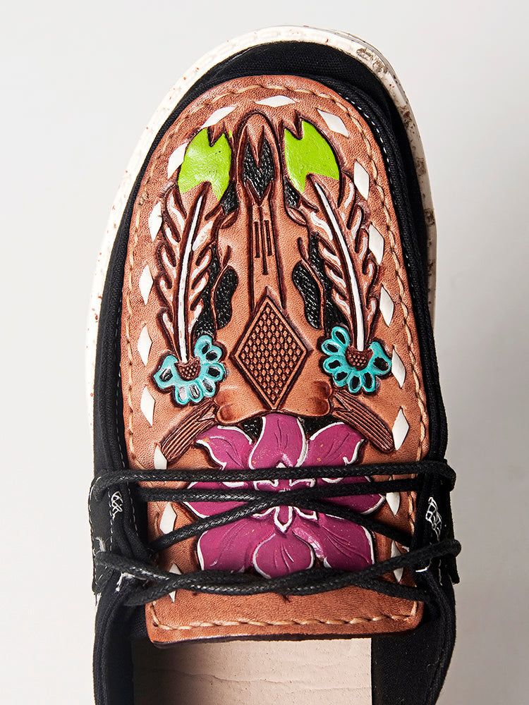 American Darling ADFT133BK2 Hand tooled carved genuine leather trim lightweight shoe footwear slip on